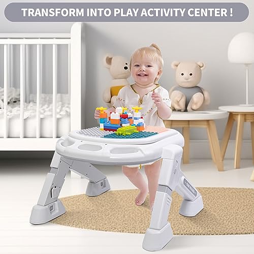 Baby Walker, 5-in-1 Infant Toddler Walker and Baby Activity Center with Block Table &Music Tray, Foldable Baby Walkers with Wheels &7-Gear Height Adjustable for Baby Boys &Baby Girls 6-24 Months