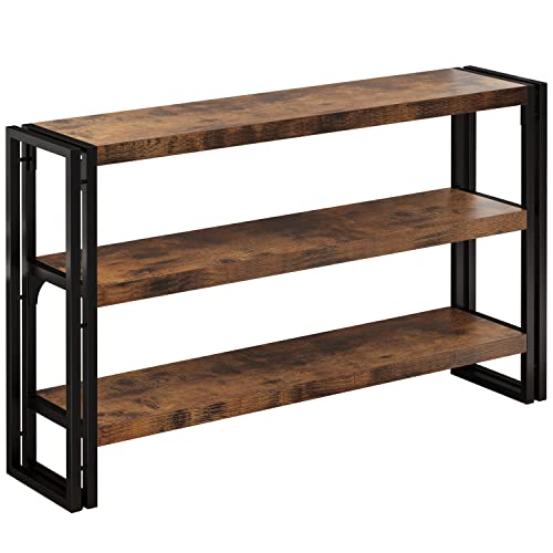 IRONCK Bookshelf Industrial 3 Shelf Bookcase,50.8 inch Wood Storage Shelf with Metal Frame for Living Room, Vintage Brown