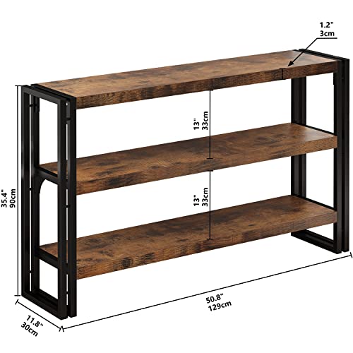 IRONCK Bookshelf Industrial 3 Shelf Bookcase,50.8 inch Wood Storage Shelf with Metal Frame for Living Room, Vintage Brown