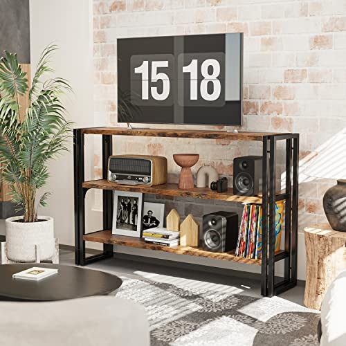 IRONCK Bookshelf Industrial 3 Shelf Bookcase,50.8 inch Wood Storage Shelf with Metal Frame for Living Room, Vintage Brown