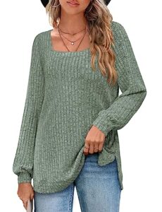 bzb womens tunic tops to wear with leggings oversized puff sleeve winter sweaters green l