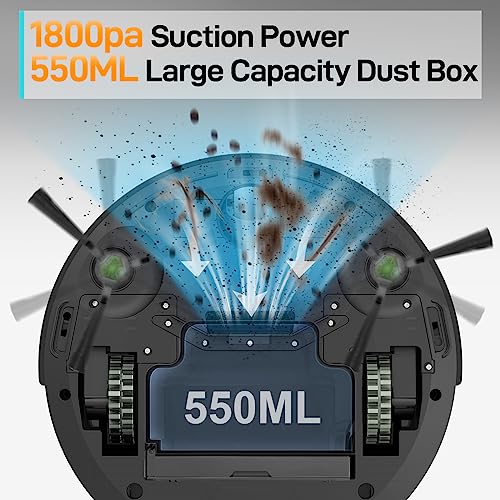 EICOBOT Robot Vacuum Cleaner,Tangle-Free Suction,Quite,Slim,Automatic Self-Charging,550ml Large Dustbin, Good for Pet Hair,Hard Floor and Low Pile Carpet,R20(Charcoal Black)