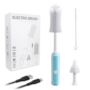 redclik electric baby bottle brush set, silicone bottle brush, nipple brush, cleaning straw brushes, bottle brushes for cleaning water bottle cleaner brush rechargeable (with charging cable) - blue