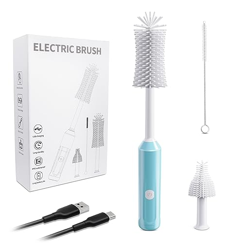 REDCLIK Electric Baby Bottle Brush Set, Silicone Bottle Brush, Nipple Brush, Cleaning Straw Brushes, Bottle Brushes for Cleaning Water Bottle Cleaner Brush Rechargeable (with Charging Cable) - Blue