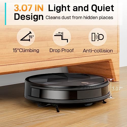 EICOBOT Robot Vacuum Cleaner,Tangle-Free Suction,Quite,Slim,Automatic Self-Charging,550ml Large Dustbin, Good for Pet Hair,Hard Floor and Low Pile Carpet,R20(Charcoal Black)