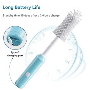 REDCLIK Electric Baby Bottle Brush Set, Silicone Bottle Brush, Nipple Brush, Cleaning Straw Brushes, Bottle Brushes for Cleaning Water Bottle Cleaner Brush Rechargeable (with Charging Cable) - Blue