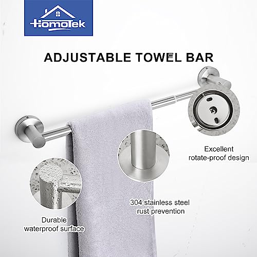 HOMOTEK Towel Bar Adjustable Bathroom Towel Holder, Towel Rod Size from 14 Inch to 24.5 Inch Single Towel Racks, Wall Mount Towel Rail, Towel Hanger Towel Hook for Bathroom, Kitchen(Brushed Nickel)