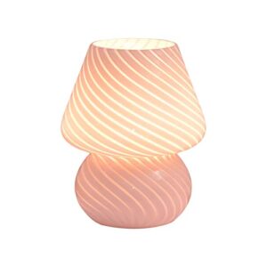 tita-dong mushroom lamp glass table lamp vintage style translucent striped night light dimmable bedside lamp with 3 color modes and remote small cute usb night light for bedroom(pink)