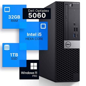 dell optiplex 5060 desktop computer | hexa core intel i5 (3.2) | 32gb ddr4 ram | 1tb ssd solid state | windows 11 professional | home or office pc (renewed), black