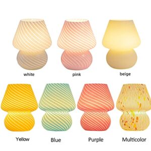 TITA-DONG Mushroom Lamp Glass Table Lamp Vintage Style Translucent Striped Night Light Dimmable Bedside Lamp with 3 Color Modes and Remote Small Cute USB Night Light for Bedroom(Pink)