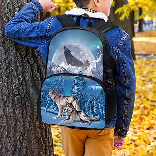 PORCLAY Three Wolf Moon Backpack for School Boys Kids Middle School Elementary Preschool Bookbag Girls Aesthetic School Bag for Boys 8-12 Simple School Supplies Bag