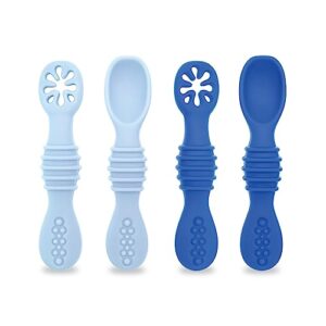 jule self feeding baby spoon set (new pre-stage 1 + stage 1) silicon, infant, toddler, weaning (navy/dusk, set of 4)