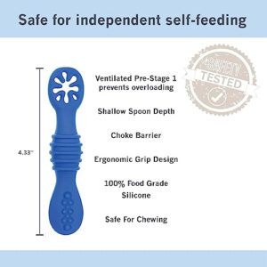 JuLe Self Feeding Baby Spoon Set (NEW Pre-Stage 1 + Stage 1) Silicon, Infant, Toddler, Weaning (Navy/Dusk, Set of 4)