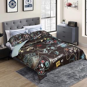 gamer comforter sets full size for boys girls kids,soft microfiber colorful 3d gaming geometric,kids bedding sets with 1 comforter and 2 pillowcases