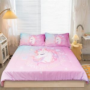 finesleep pink unicorn comforter set twin for girls,kids unicorn twin size bedding set,3pcs double soft microfiber cute bed set,unicorn pillowcases