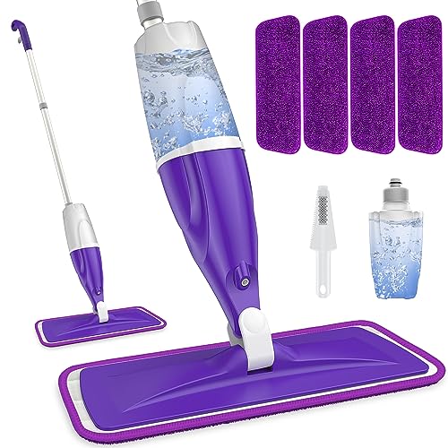 Spray Mops for Floor Cleaning Microfiber Floor Mop for Hardwood Floors Wet Dust Mop Flat Mop Floor Cleaner Mop with 4 Washable Pads 440 Ml Refillable Bottle for Wood Floor Tile Laminate Vinyl Kitchen