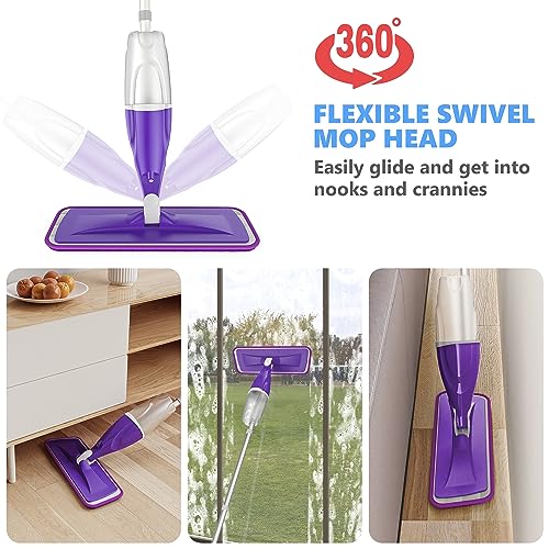 Spray Mops for Floor Cleaning Microfiber Floor Mop for Hardwood Floors Wet Dust Mop Flat Mop Floor Cleaner Mop with 4 Washable Pads 440 Ml Refillable Bottle for Wood Floor Tile Laminate Vinyl Kitchen