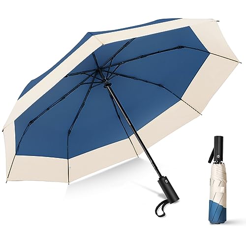 LEAGERA Small Travel Umbrella - Compact Canopy Diameter 40.5inch, Automatic Collapsible Rain Umbrellas for Women, 190T Waterproof Pongee Fabric for Breeze Wind&Rain, Dark Blue