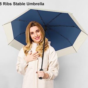 LEAGERA Small Travel Umbrella - Compact Canopy Diameter 40.5inch, Automatic Collapsible Rain Umbrellas for Women, 190T Waterproof Pongee Fabric for Breeze Wind&Rain, Dark Blue