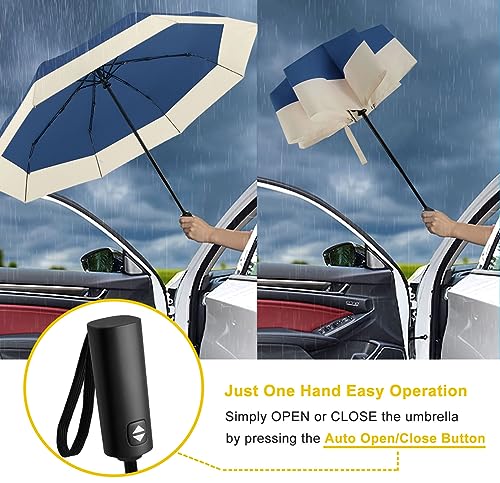 LEAGERA Small Travel Umbrella - Compact Canopy Diameter 40.5inch, Automatic Collapsible Rain Umbrellas for Women, 190T Waterproof Pongee Fabric for Breeze Wind&Rain, Dark Blue