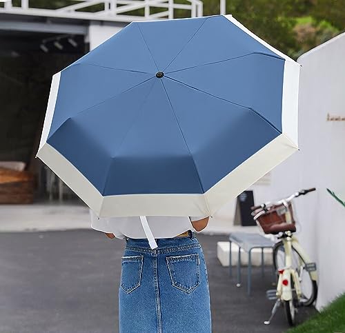 LEAGERA Small Travel Umbrella - Compact Canopy Diameter 40.5inch, Automatic Collapsible Rain Umbrellas for Women, 190T Waterproof Pongee Fabric for Breeze Wind&Rain, Dark Blue