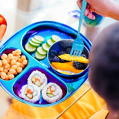 Ahimsa Stainless Steel Balanced Bites Plate | 1 x Divided Plate | Toddler Dishware | No Plastic | 100% BPA Free | Dishwasher Safe (Iridescent Blue)