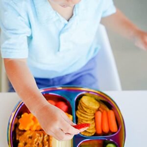 Ahimsa Stainless Steel Balanced Bites Plate | 1 x Divided Plate | Toddler Dishware | No Plastic | 100% BPA Free | Dishwasher Safe (Iridescent Blue)