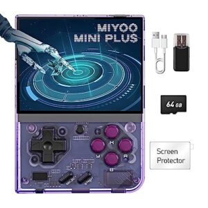 miyoo mini plus retro handheld game console,retro game emulator console for adults and children,3.5" ips screen,64gb tf card 10,000+ games,portable rechargeable open source,support wifi (purple)