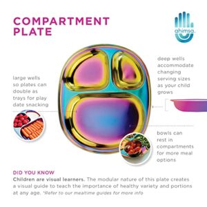 Ahimsa Stainless Steel Balanced Bites Plate | 1 x Divided Plate | Toddler Dishware | No Plastic | 100% BPA Free | Dishwasher Safe (Iridescent Blue)