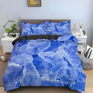 alyou blue ice cubes duvet cover california king ice pattern bedding set 3 piece, comfort fluffy microfiber comforter cover and 2 pillowcases 20" x 36" with zipper closure and ties