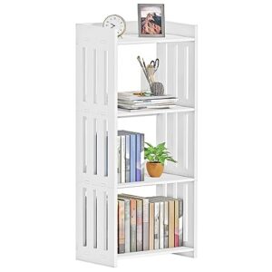 hayofamy 4 tier bookshelf, bookcase for small spaces, white book display shelves, kids open shelf rack storage organizer for living room, office, bedroom, kids room and bathroom