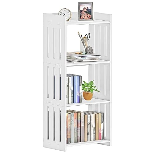 HAYOFAMY 4 Tier Bookshelf, Bookcase for Small Spaces, White Book Display Shelves, Kids Open Shelf Rack Storage Organizer for Living Room, Office, Bedroom, Kids Room and Bathroom