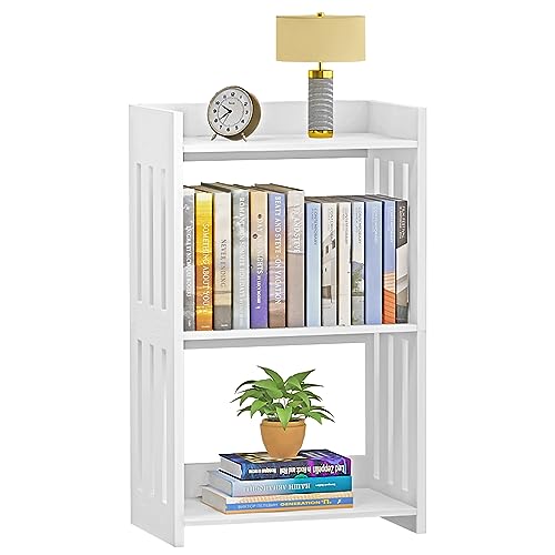 HAYOFAMY 3-Tier Side Table, Bookshelf for Small Spaces, White Nightstand, Narrow Bookcase End Table with Storage Shelf for Living Room, Office, Bedroom, Kids Room