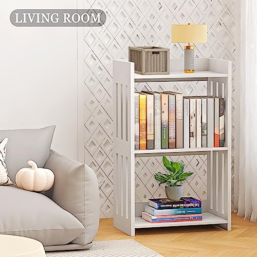 HAYOFAMY 3-Tier Side Table, Bookshelf for Small Spaces, White Nightstand, Narrow Bookcase End Table with Storage Shelf for Living Room, Office, Bedroom, Kids Room