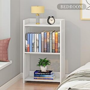 HAYOFAMY 3-Tier Side Table, Bookshelf for Small Spaces, White Nightstand, Narrow Bookcase End Table with Storage Shelf for Living Room, Office, Bedroom, Kids Room