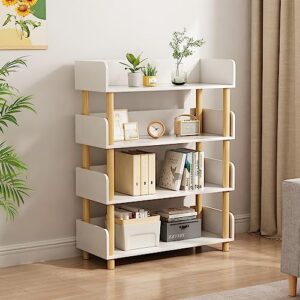 4-tier wooden bookcase,white bookshelf,modern open bookshelf,wood storage shelves display stand with top edge and solid wood frame for living room,bedroom,home office