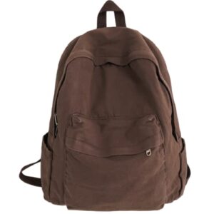 rrrwei vintage canvas backpack for women men travel backpack solid color simple backpack laptop backpack rucksack (brown)