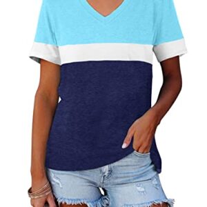 Summer Tops for Women 2023 Trendy Casual V Neck Tshirts Short Sleeve Tunics Shirts to Wear with Leggings Fashion Clothes Plus Size Loose Fit Tees Lightsky Blue Large