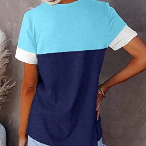 Summer Tops for Women 2023 Trendy Casual V Neck Tshirts Short Sleeve Tunics Shirts to Wear with Leggings Fashion Clothes Plus Size Loose Fit Tees Lightsky Blue Large