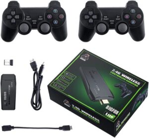 retro game console, nostalgia stick game,retro game stick,plug and play video game stick built in 10000+ games,4k hdmi output,9 classic emulators, with dual 2.4g wireless controllers(64g)