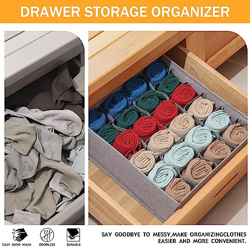 Cawek 3 Pack Fabric Underwear Organizer Dividers， Foldable Drawer under cabinet organizer Storage Boxes for Socks，Underwear, （Grey）