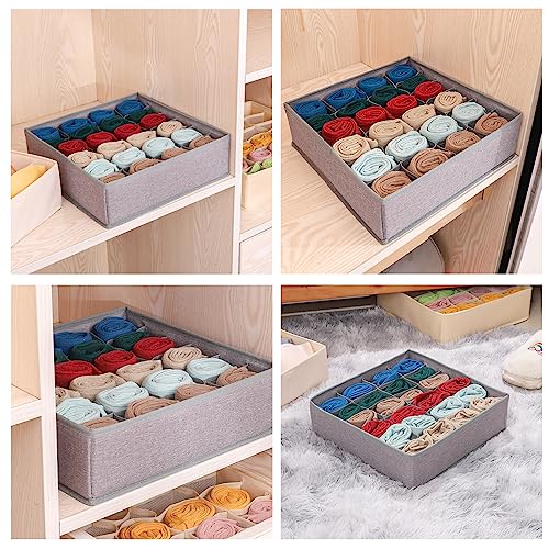 Cawek 3 Pack Fabric Underwear Organizer Dividers， Foldable Drawer under cabinet organizer Storage Boxes for Socks，Underwear, （Grey）