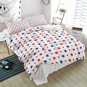 Possta Decor 3 Pieces Duvet Cover Set Independence Day Red Blue Stars Seamless,Soft Quilt Covers and Pillow Cases,American Flag Pentagram Microfiber Bed Sets for Bedroom All Seasons Use