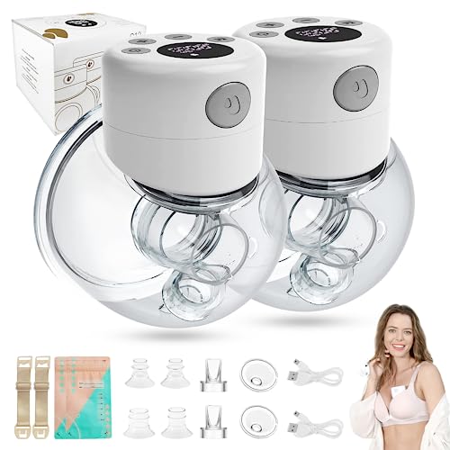 Wearable Breast Pump, Hands-Free Electric Breastfeeding Pump with 2 Pumping Modes & 9 Levels, Leak Proof with Anti-backflow Technology, Low Noise, 24mm Flexible Flange & Extra Inserts