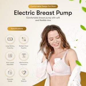 Wearable Breast Pump, Hands-Free Electric Breastfeeding Pump with 2 Pumping Modes & 9 Levels, Leak Proof with Anti-backflow Technology, Low Noise, 24mm Flexible Flange & Extra Inserts