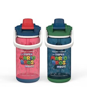 zak! Beacon Bottle Set of 2, Super Mario Bros. - 16 oz Each - Durable Plastic - Silicone Spout & Leak-Proof Lid - Dishwasher Safe