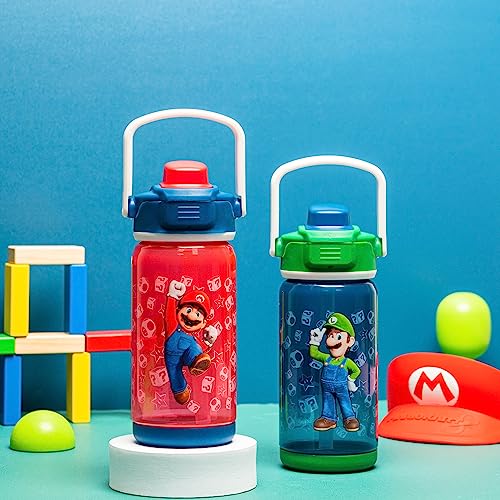 zak! Beacon Bottle Set of 2, Super Mario Bros. - 16 oz Each - Durable Plastic - Silicone Spout & Leak-Proof Lid - Dishwasher Safe