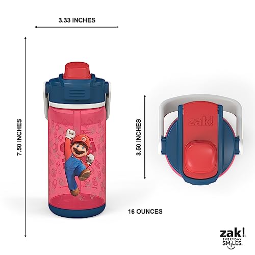 zak! Beacon Bottle Set of 2, Super Mario Bros. - 16 oz Each - Durable Plastic - Silicone Spout & Leak-Proof Lid - Dishwasher Safe