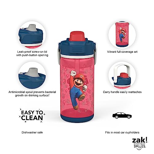 zak! Beacon Bottle Set of 2, Super Mario Bros. - 16 oz Each - Durable Plastic - Silicone Spout & Leak-Proof Lid - Dishwasher Safe