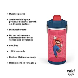 zak! Beacon Bottle Set of 2, Super Mario Bros. - 16 oz Each - Durable Plastic - Silicone Spout & Leak-Proof Lid - Dishwasher Safe